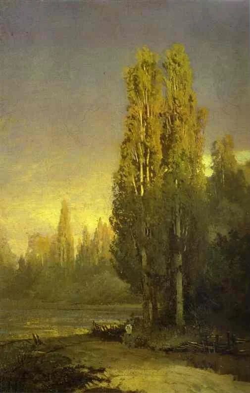 Poplars lit by the sun, by Fyodor Vasilyev, unspecified, 1871