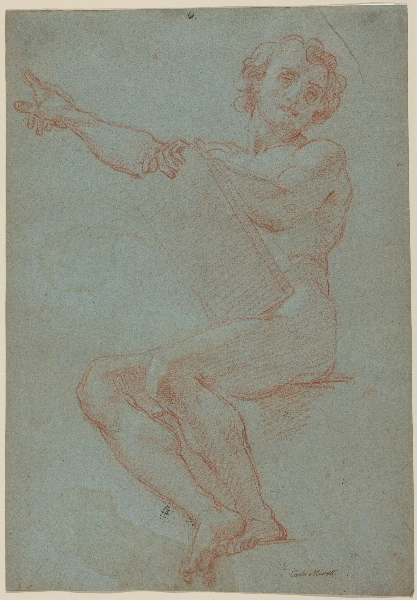 A Seated Man Holding a Tablet, by Carlo Maratta, chalk, 1669