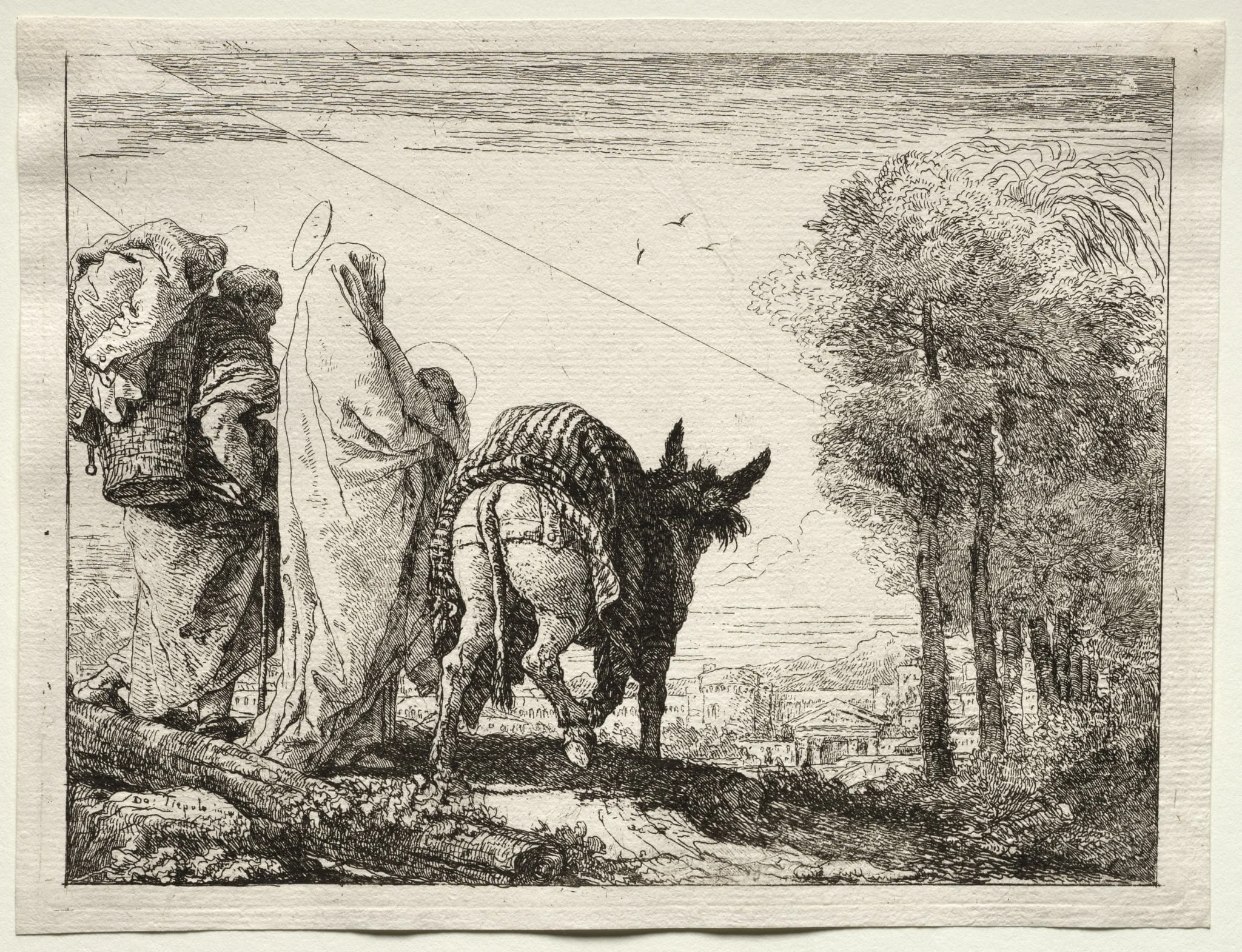 Flight into Egypt:  The Holy Family Approaching a Village, by Giovanni Domenico Tiepolo, 1752