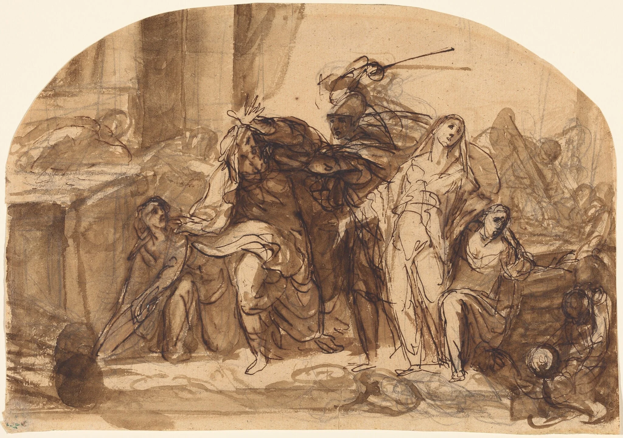 The Death of Priam, by Michael Lukas Leopold Willmann, ink, 1660