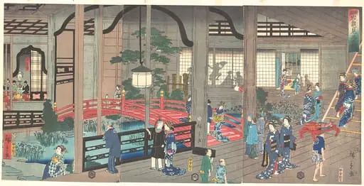 横浜　岩亀見込の図|The Interior of the Gankiro Tea House in Yokohama
