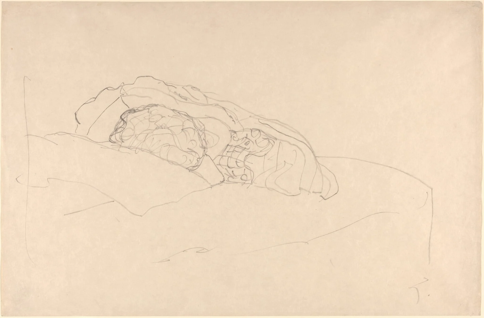 Curled up Girl on Bed, by Gustav Klimt, graphite, 1916