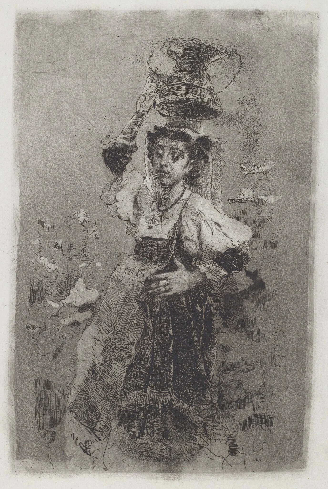 Ciociara [Peasant Woman of the Campagna], by Mosè Bianchi, ink, 1874