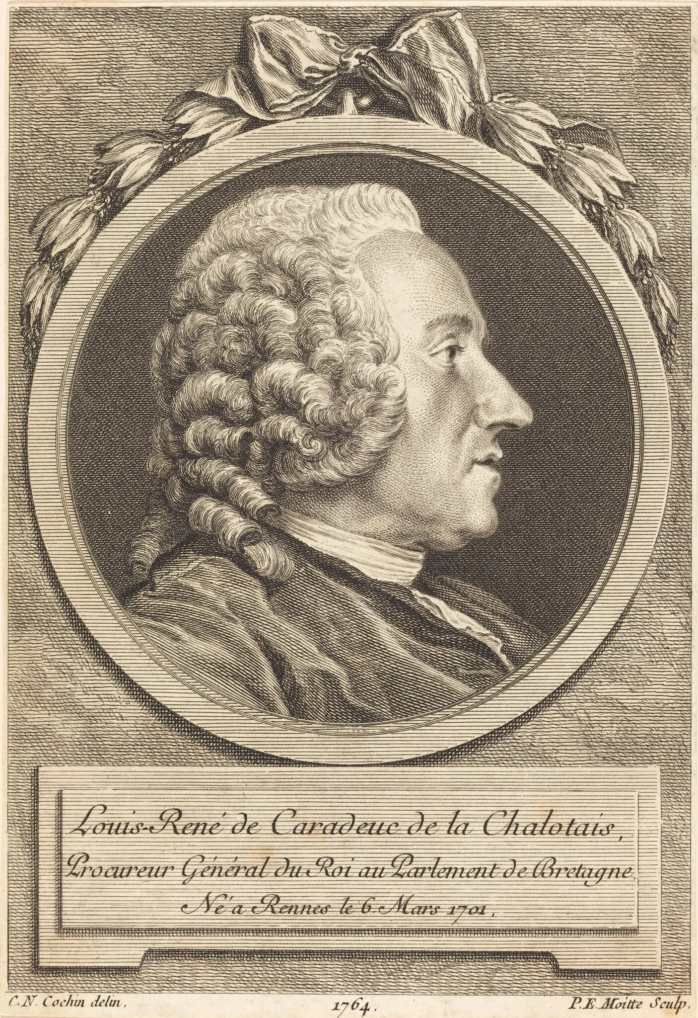 Louis-Rene de Caradeuc de la Chalotais, by Pierre Etienne Moitte, ink, 1764