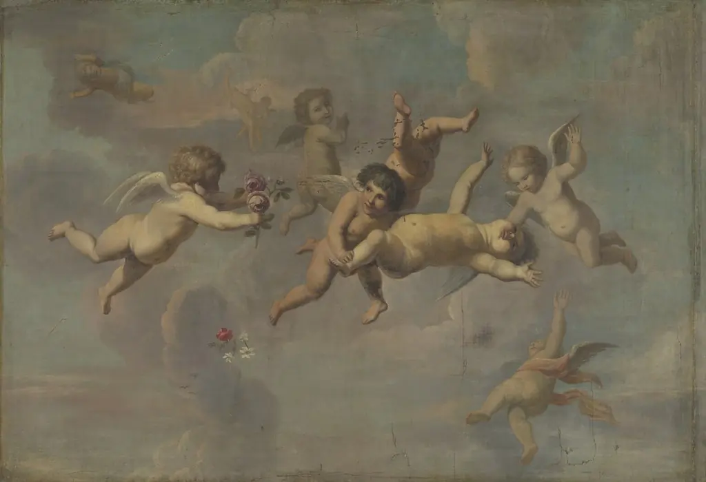 Tumbling Putti with Flowers