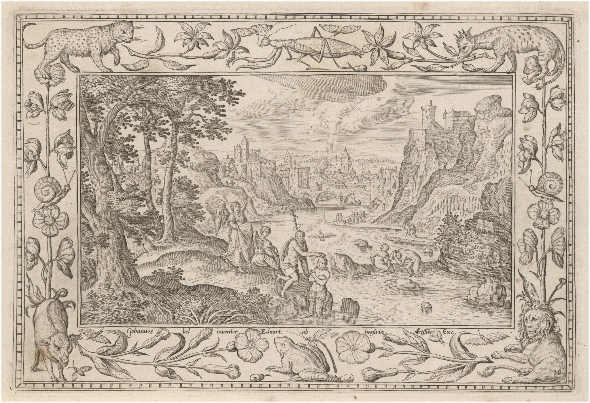 The Baptism of Christ, by Adriaen Collaert, ink, 1584
