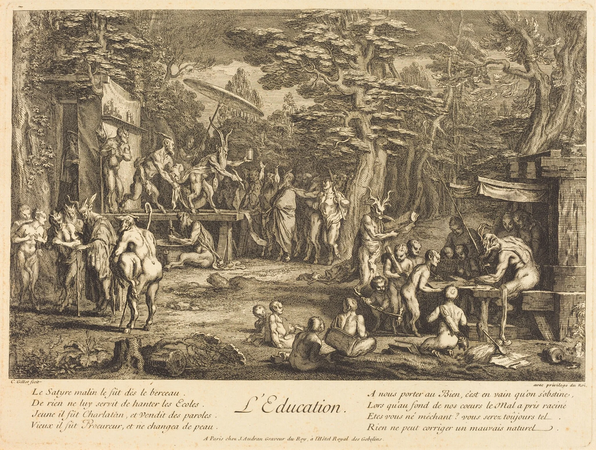 L'Education (Education), by Claude Gillot, ink, 1698