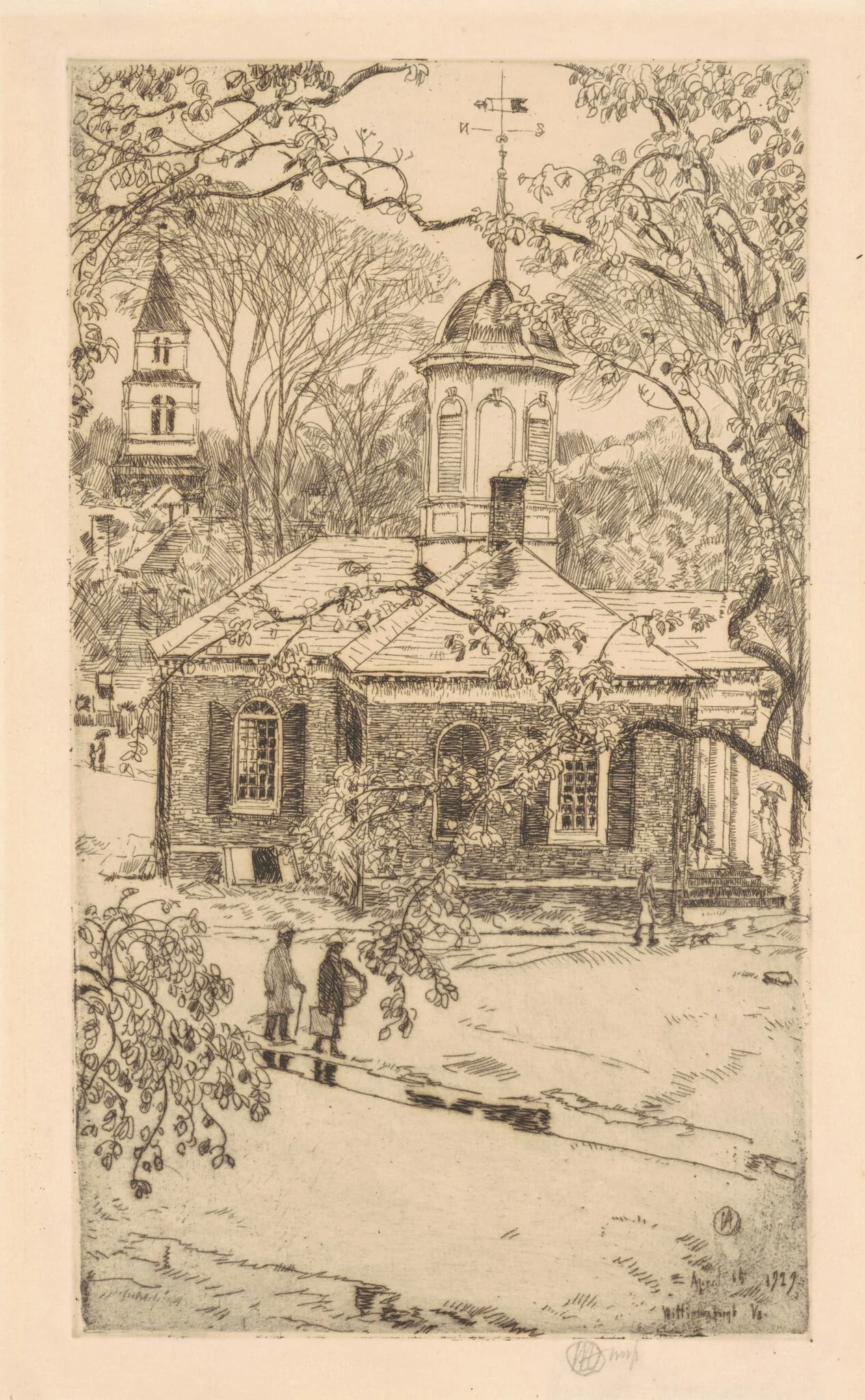 Rainy Day, Williamsburg, Virginia, by Childe Hassam, ink, 1927