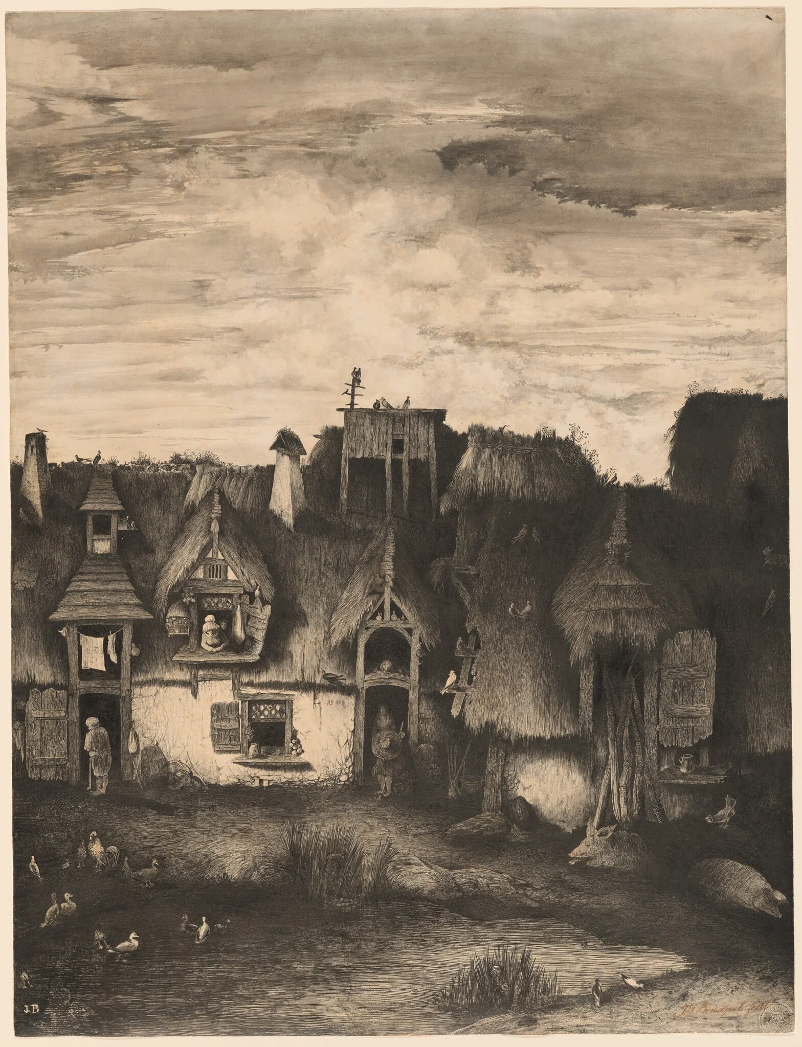 Fantasy Farmhouse, by Rodolphe Bresdin, ink, 1853