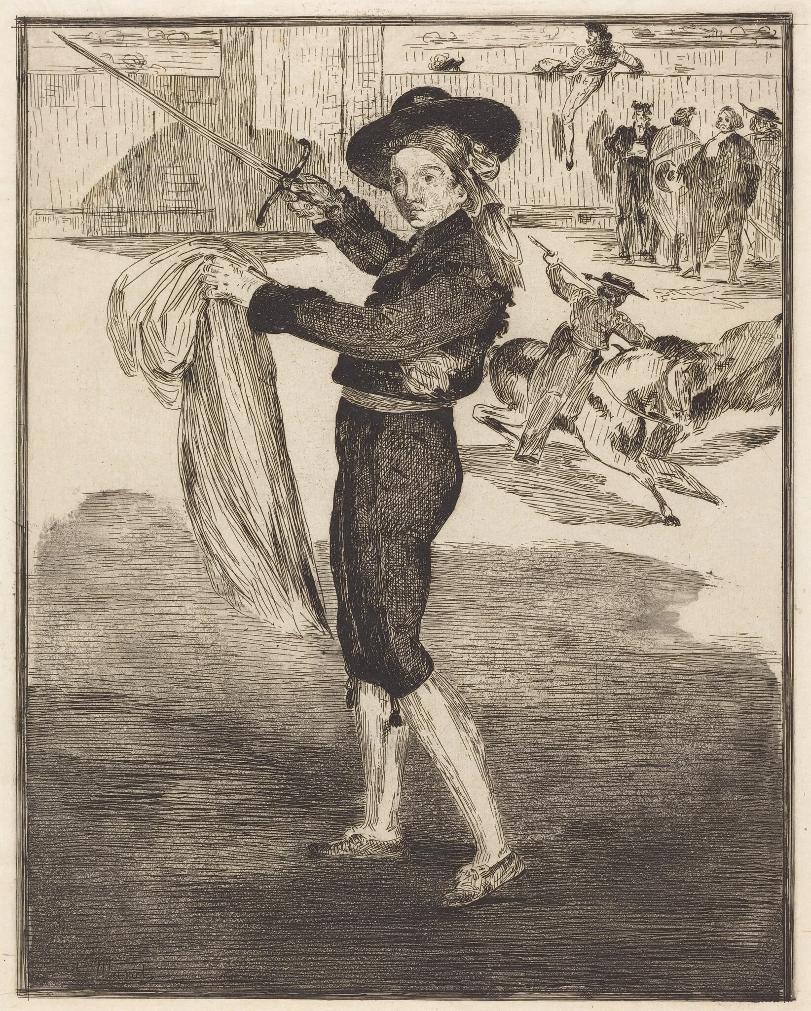 Mlle. Victorine in the Costume of an "Espada"(L'espada), by Edouard Manet, ink, 1862