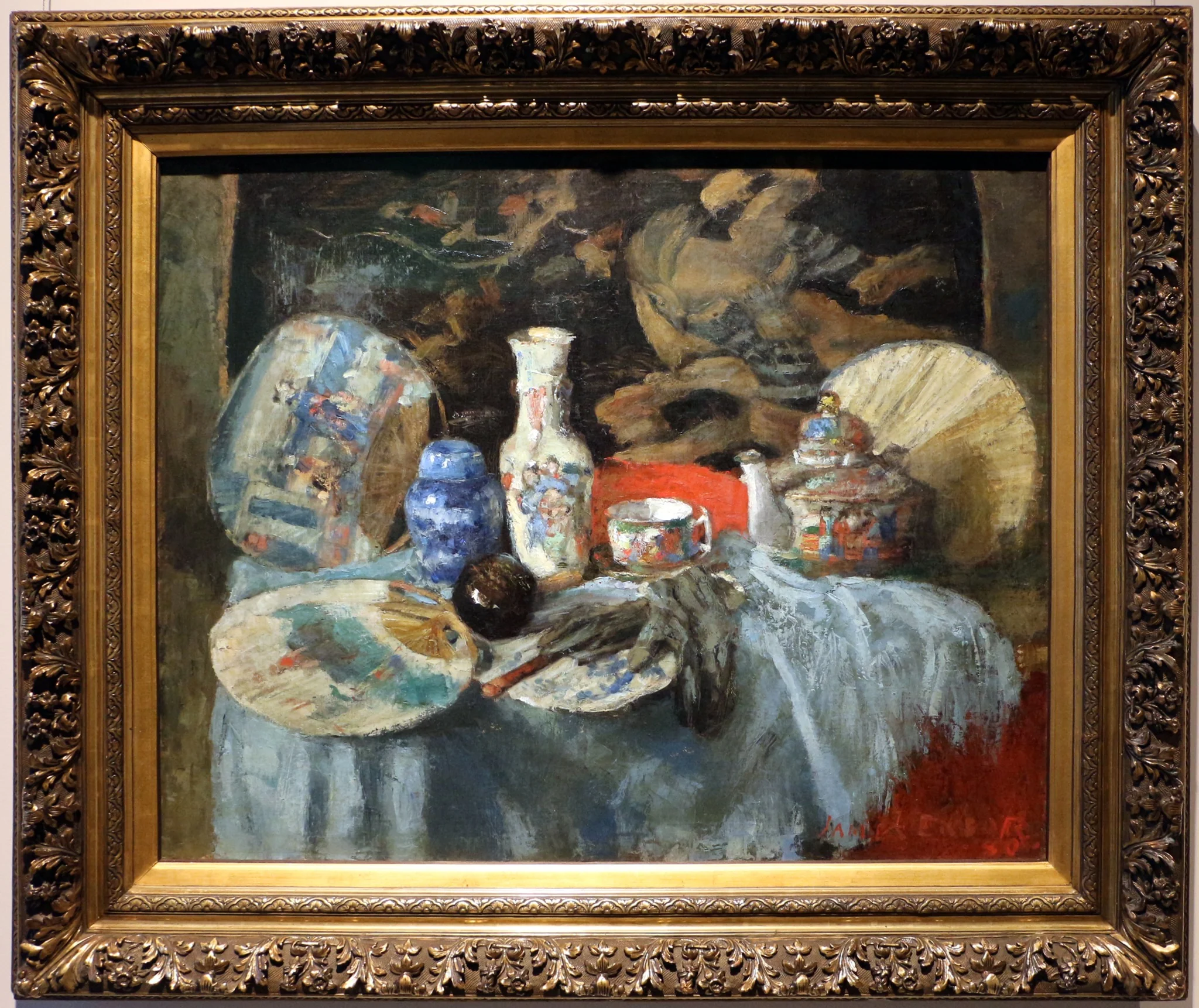 Chinoiseries with fans, by James Ensor, oil, 1890