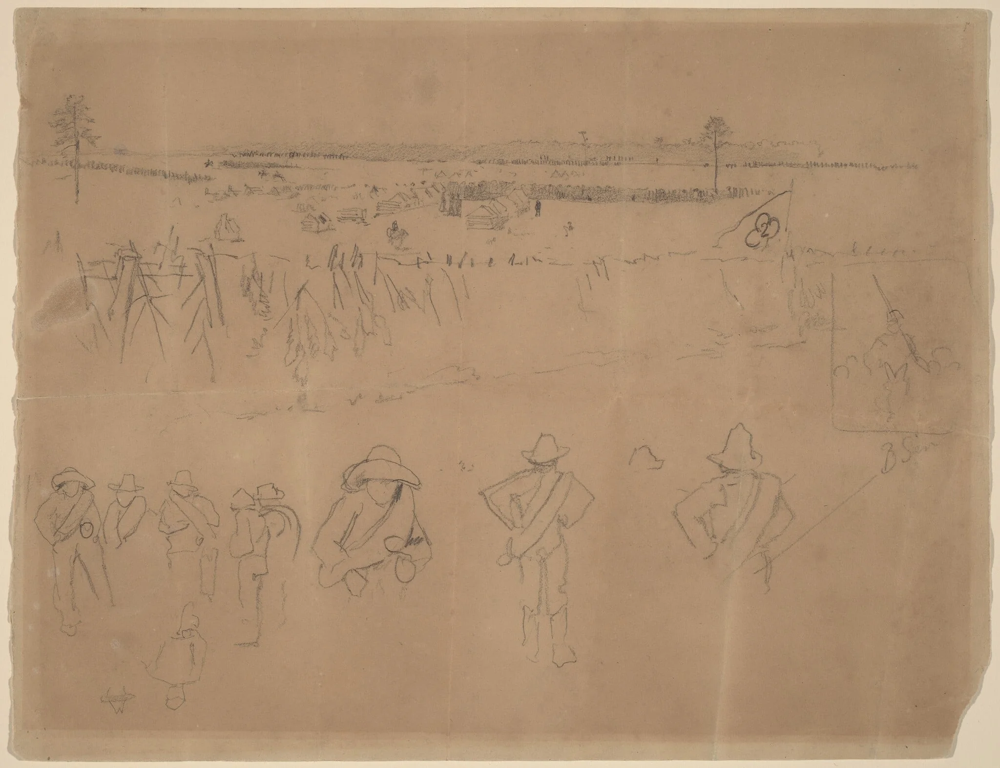 Line-ups and Trenches [recto], by Winslow Homer, graphite, 1864