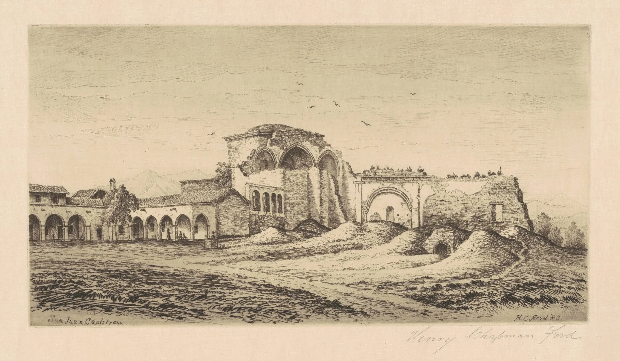 Mission San Juan Capistrano, by Henry Chapman Ford, ink, 1883