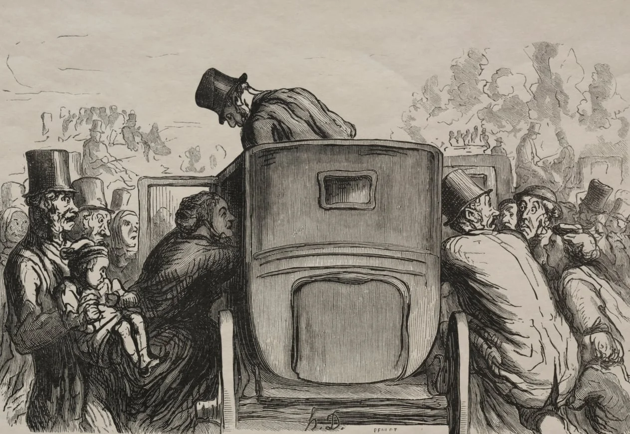 At the Universal Exhibition: The visitor will find all means of transportation desirable to return to his hotel., by Honoré Daumier, 1867