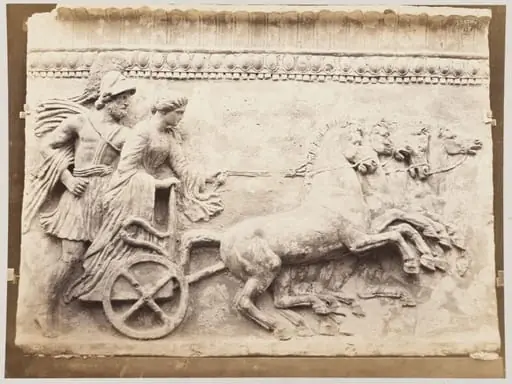 Helen and Menelaus, bas-relief in terra cotta