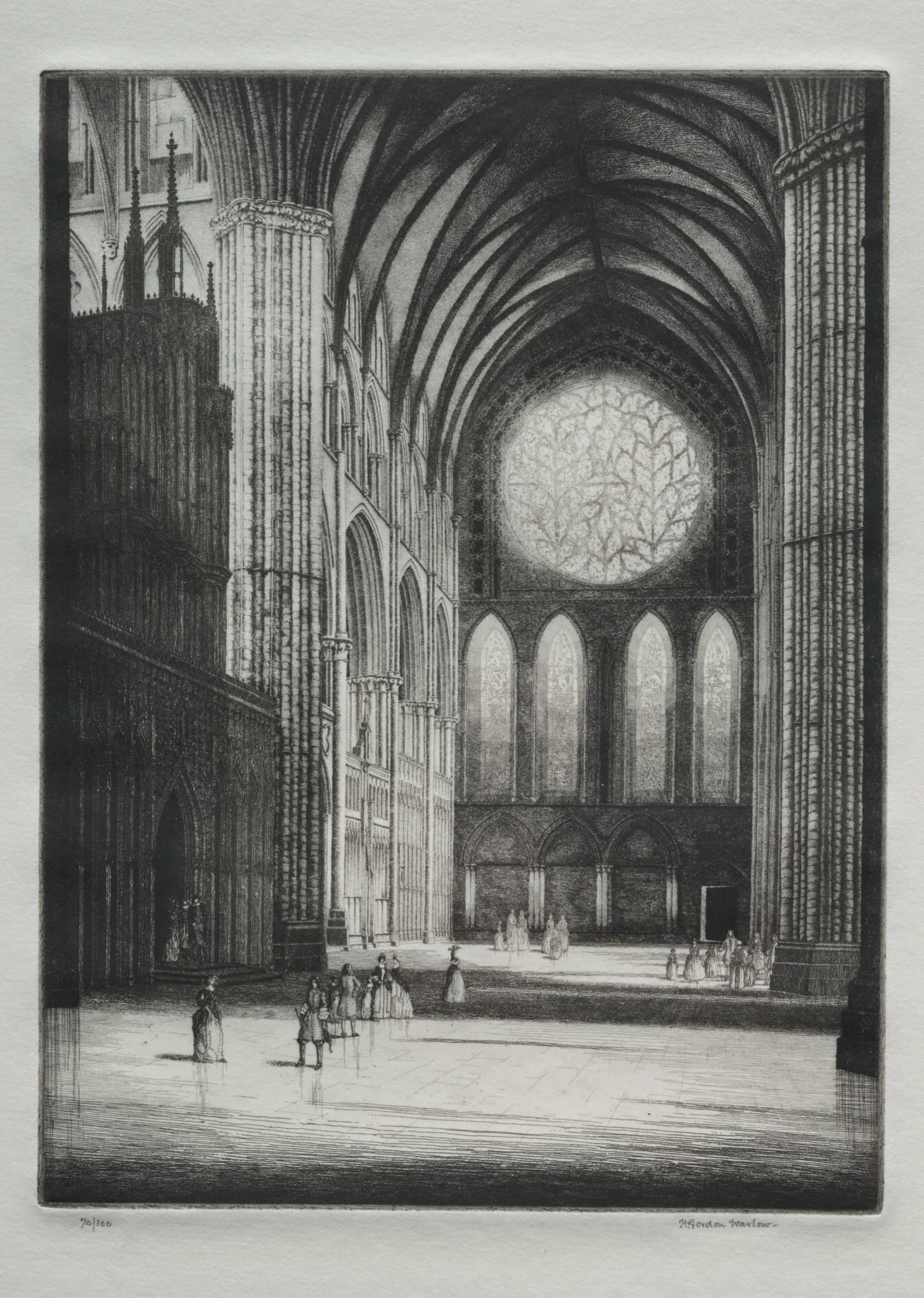 Lincoln Cathedral, Interior, by Herbert Gordon Warlow, 1923