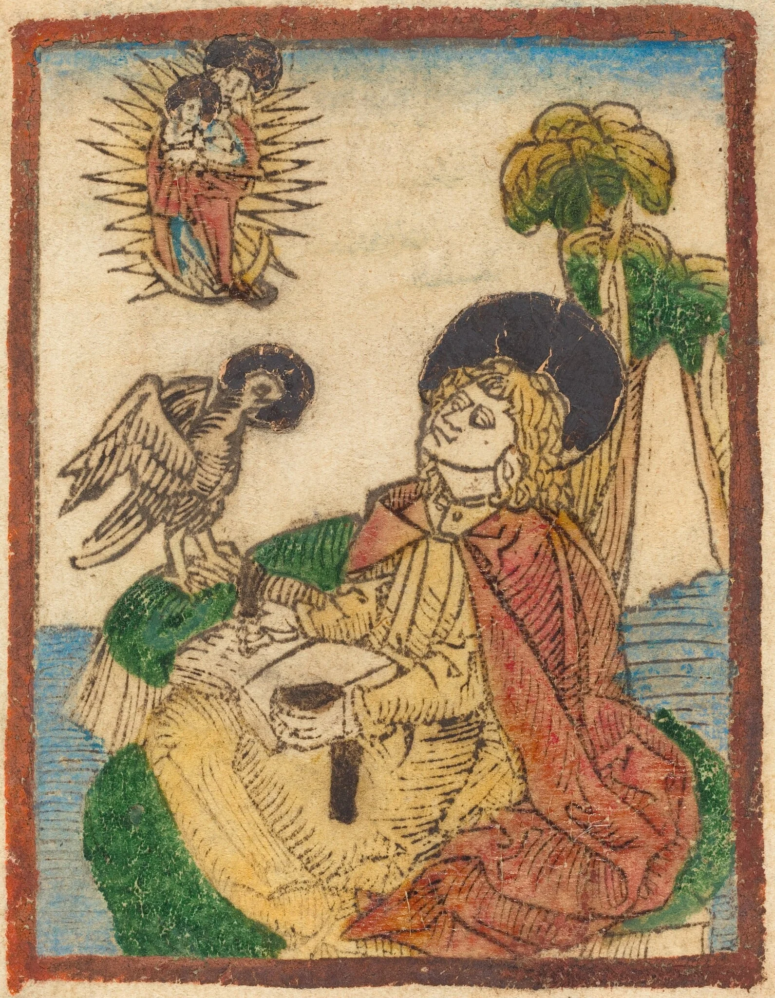 Saint John on the Island of Patmos, by German 15th Century, ink, 1485