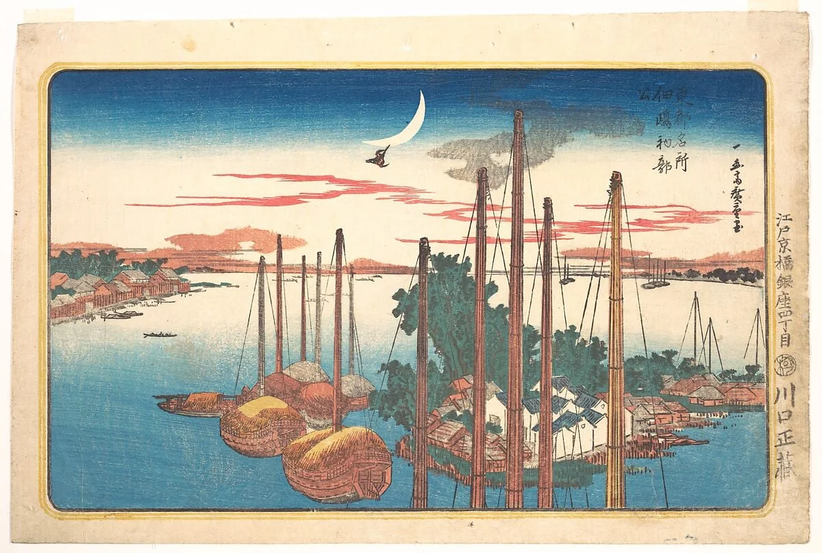 Tsukudajima hatsuhotogizu|東都名所　佃島初郭公|The Year's First Song of the Cuckoo at Tsukudajima, by Utagawa Hiroshige, ink, 1831