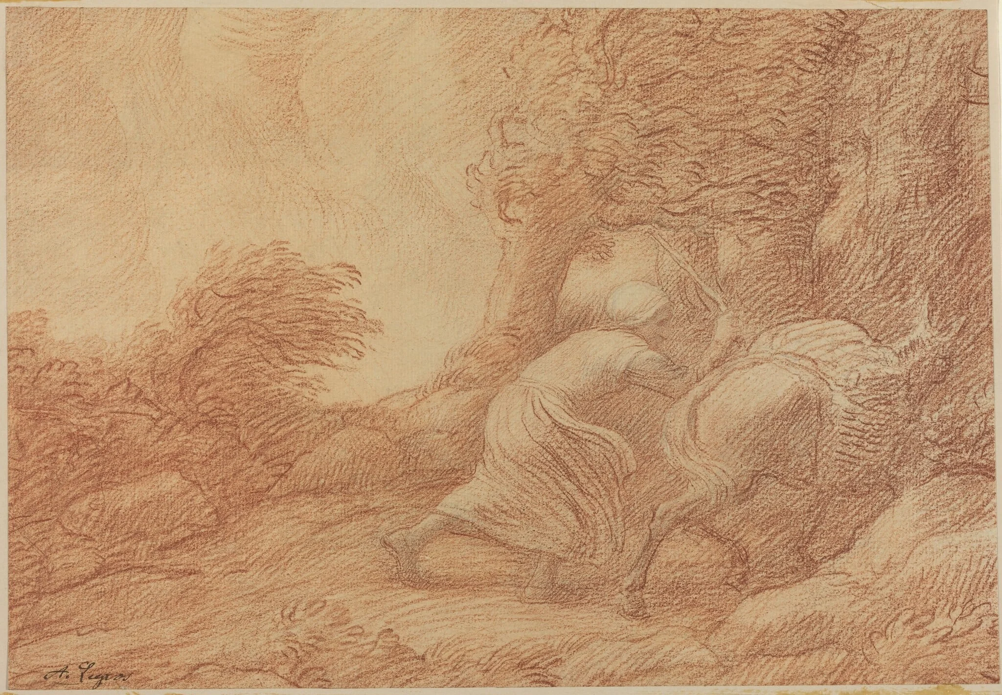 Peasant and Ass, by Alphonse Legros, chalk, 1874