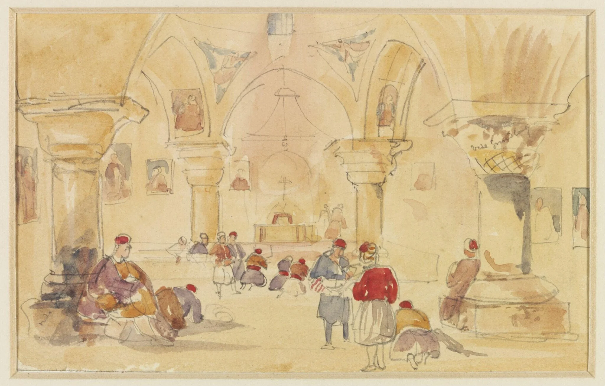Chapel of St. Helena, Crypt of the Holy Sepulchre, Jerusalem, by David RA Roberts, watercolor, 1841