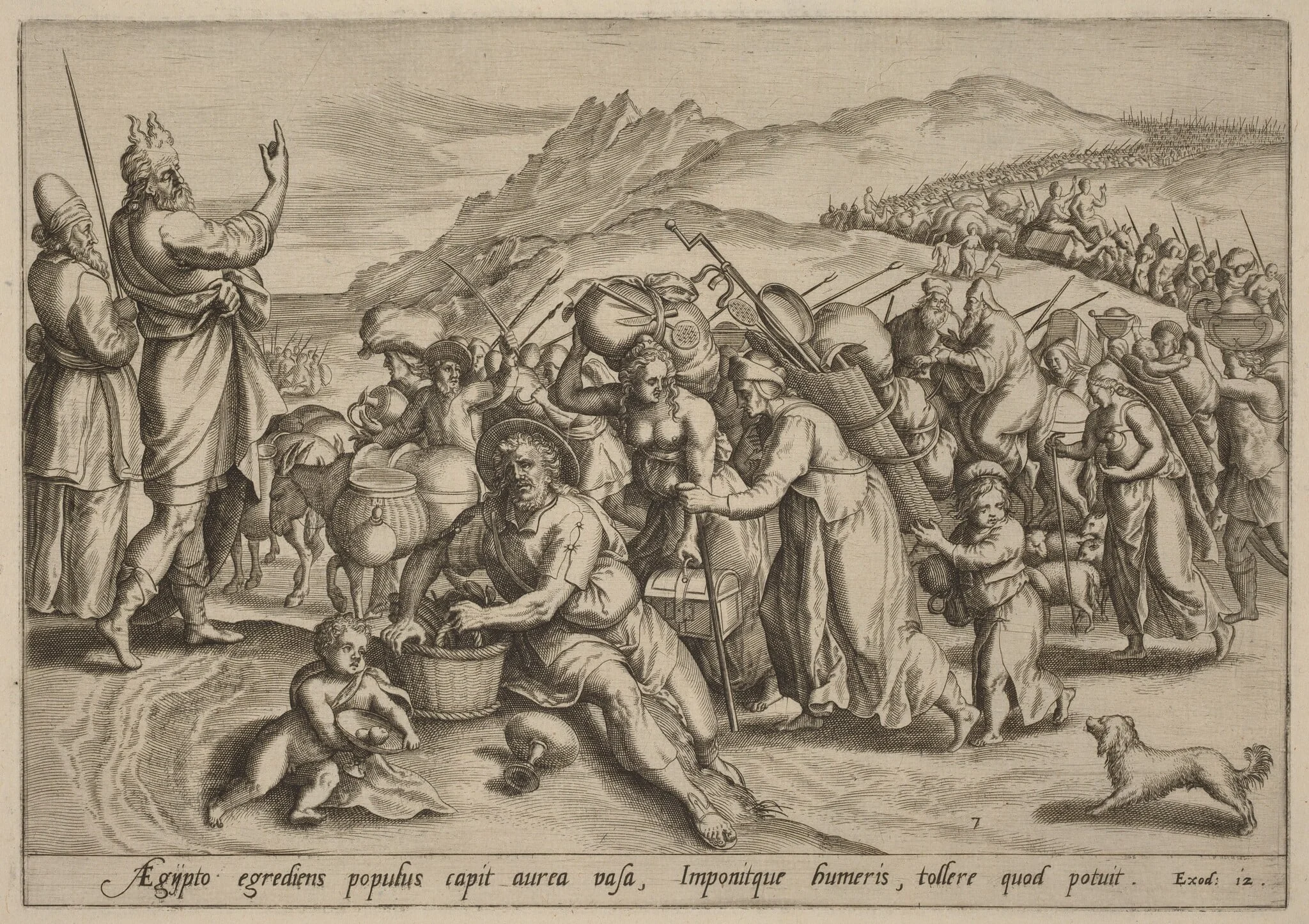 The Exodus from Egypt, by Jan Sadeler I, ink, 1585