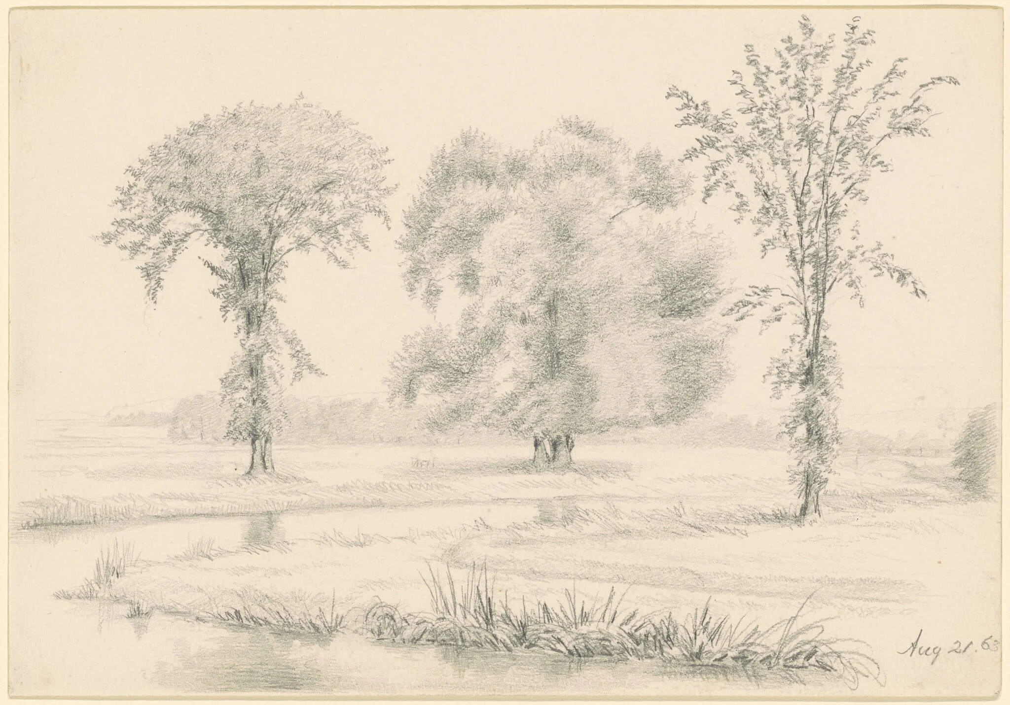 Landscape with Three Trees, by James Wells Champney, graphite, 1863