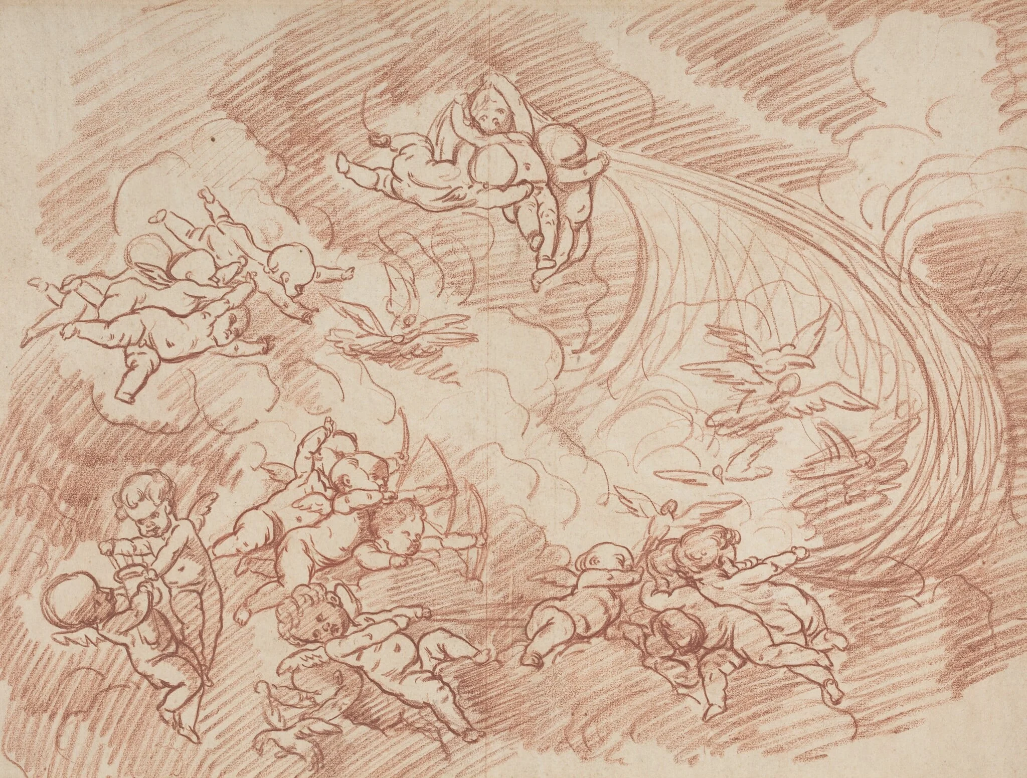 The Veil of Cupids, by French 18th Century, chalk, 1701