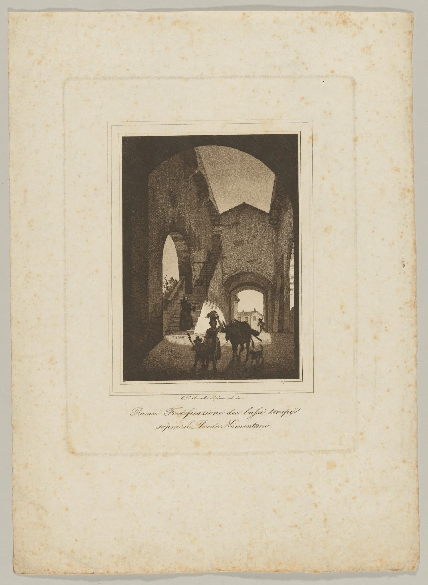 Fortificazioni dei bassi tempi sopra il Ponte Nomentano (Fortifications of the Ponte Nomentano), by Carlo Baldassare Simelli, ink, 1840
