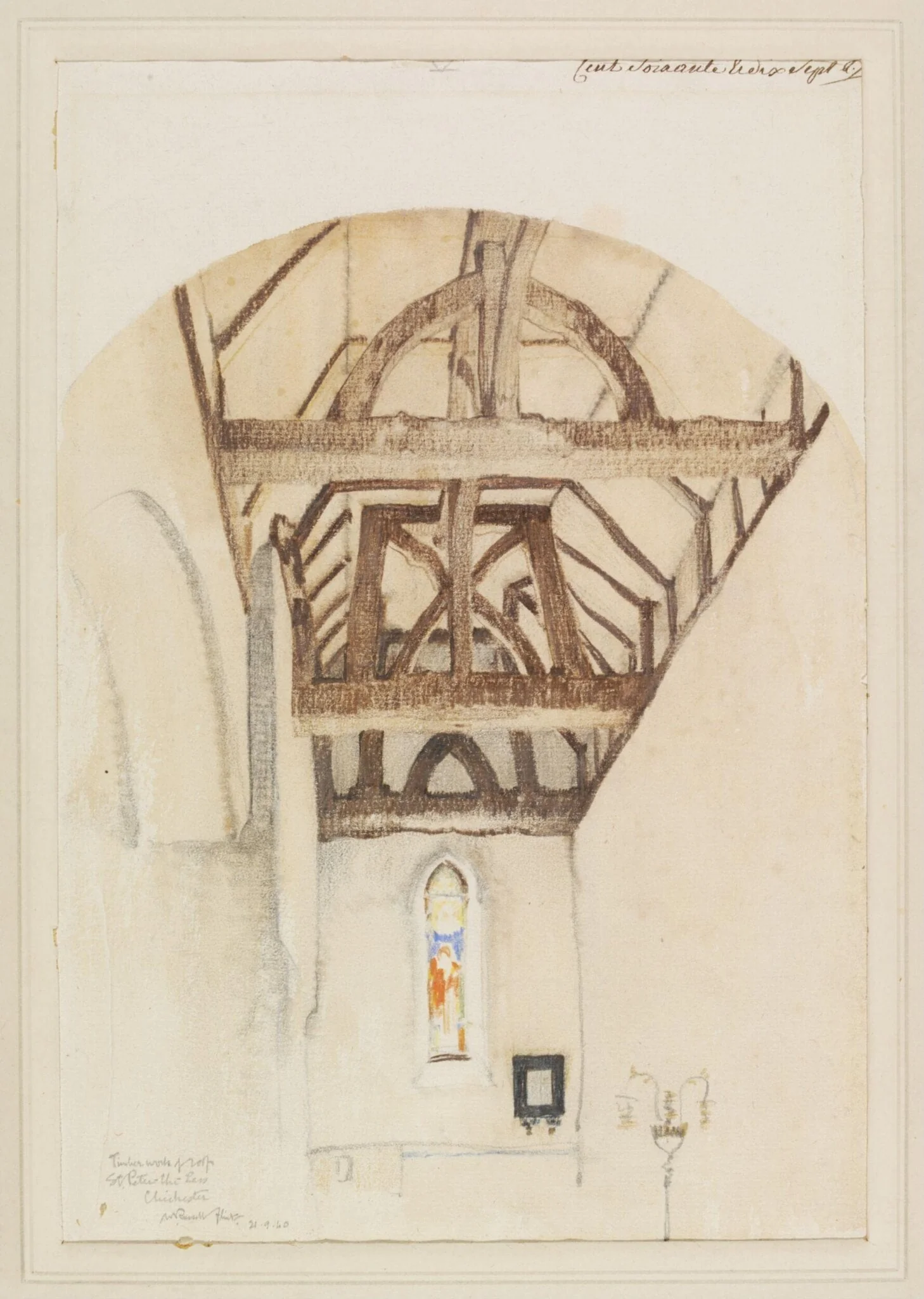 Timber work of Roof, St. Peter-the-Less, Chichester, by Flint, watercolor, 21