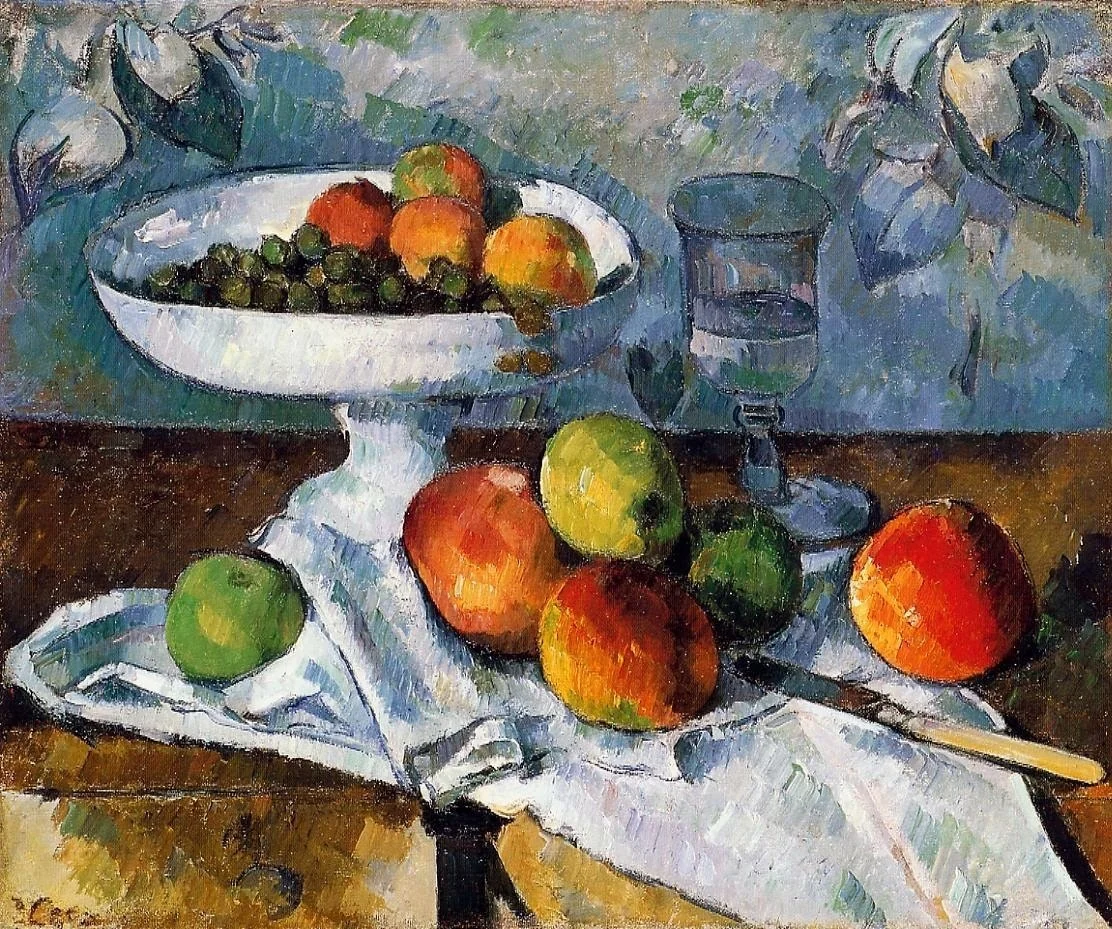 Still Life with Fruit Dish, by Paul Cezanne, oil, 1890