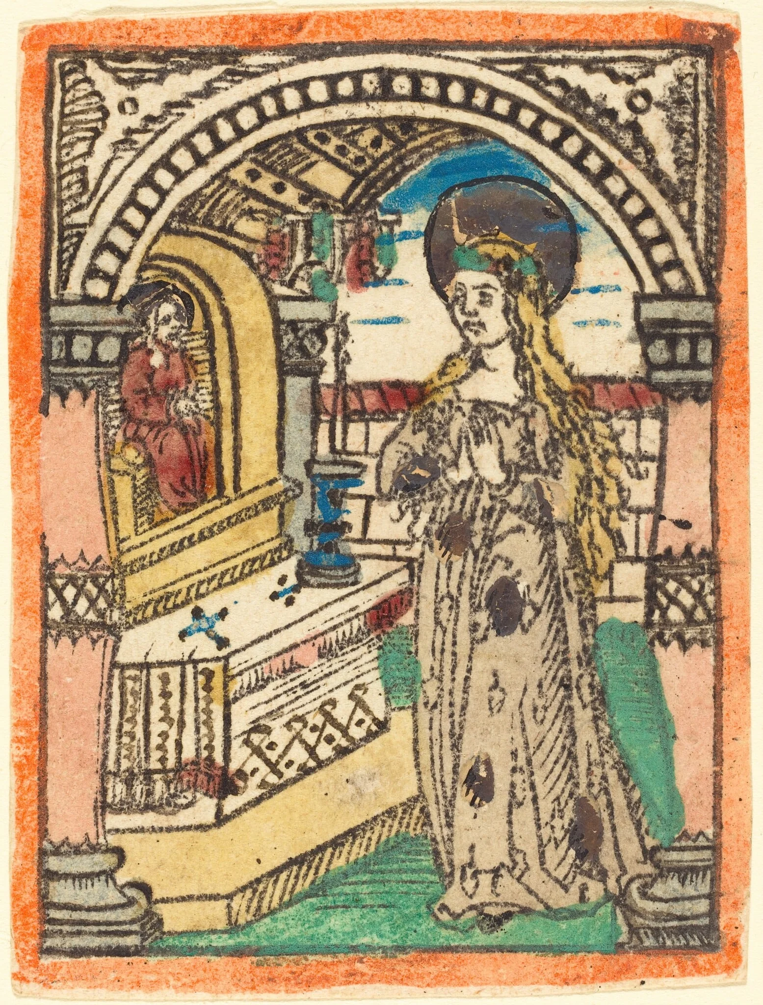 The Virgin in a Robe Embroidered with Ears  of Corn, by German 15th Century, ink, 1475