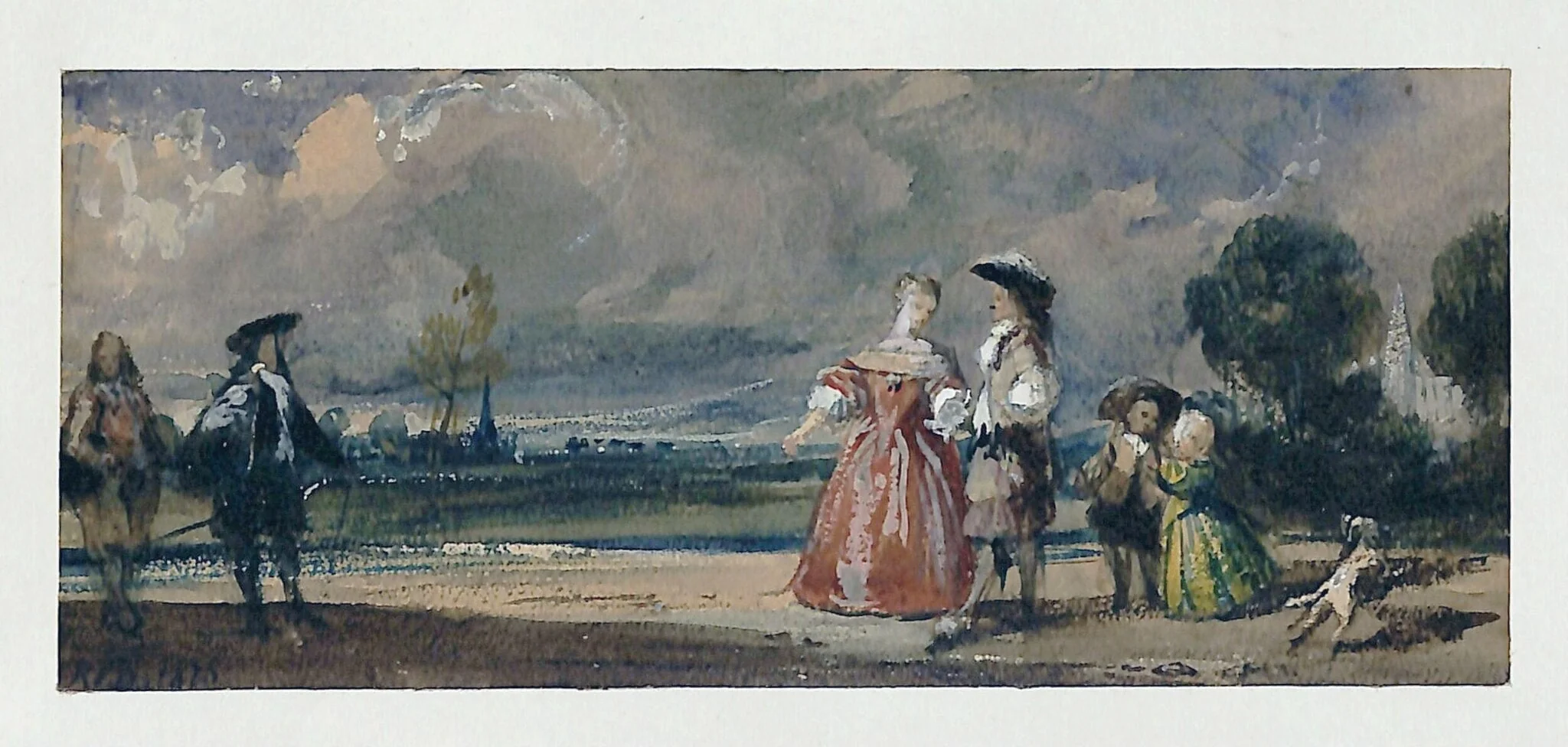 Figures Meeting on a Terrace, by Richard Parkes Bonington, watercolor, 1826