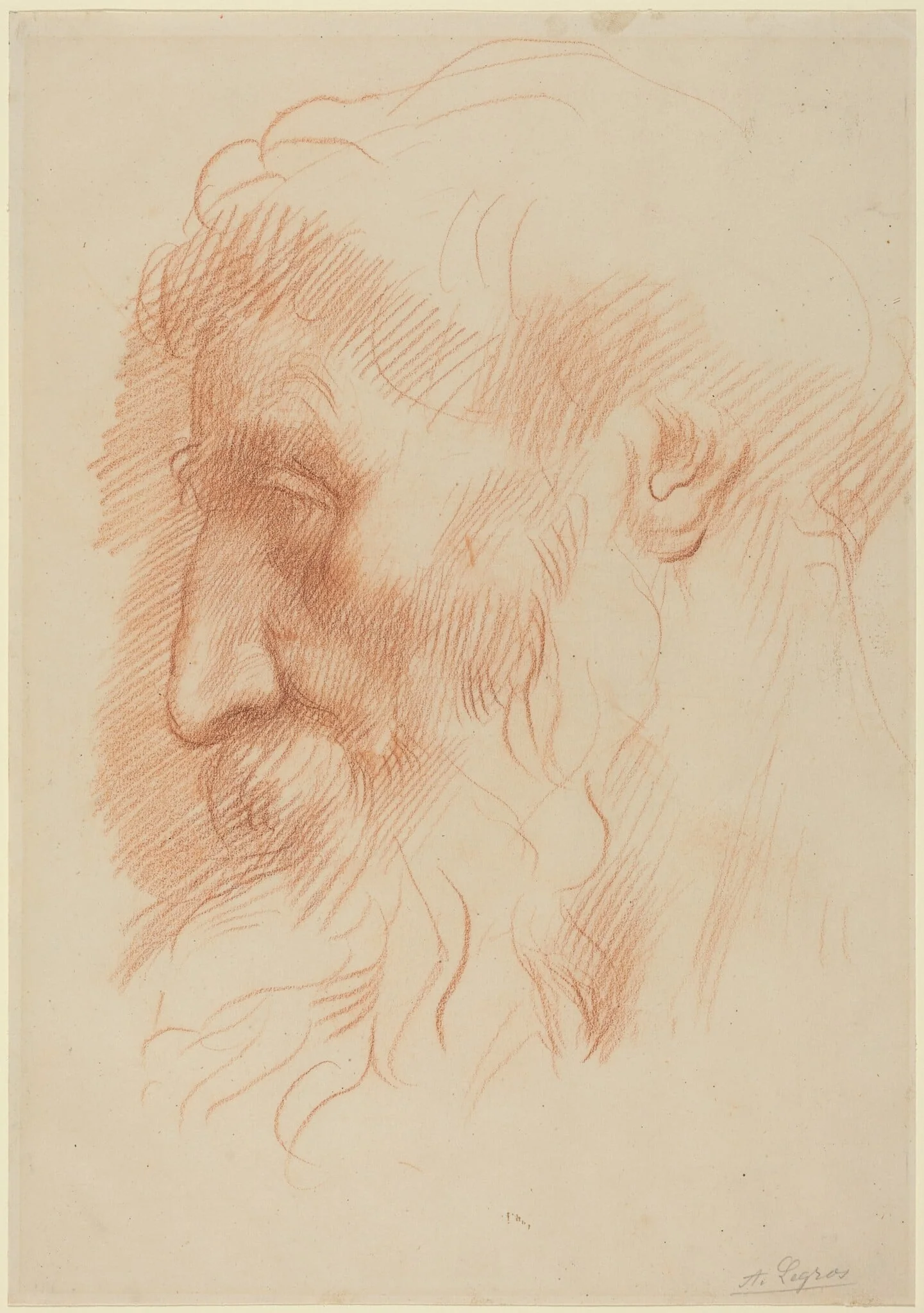 Study of a Man's Head [recto], by Alphonse Legros, chalk, 1874