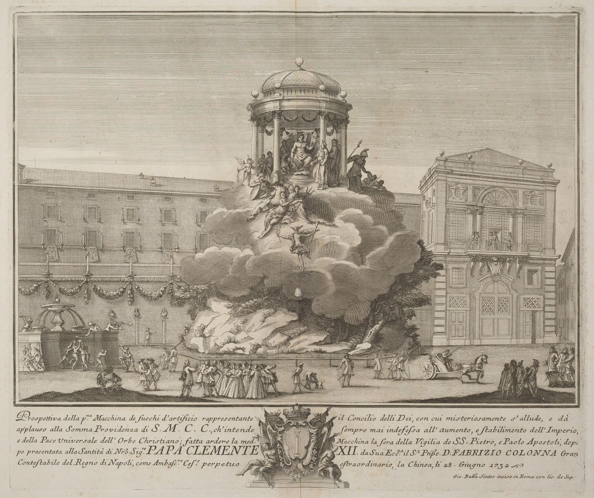 The Prima Macchina for the Chinea of 1732: The Council of the Gods, by Giovanni Battista Sintes, ink, 1732