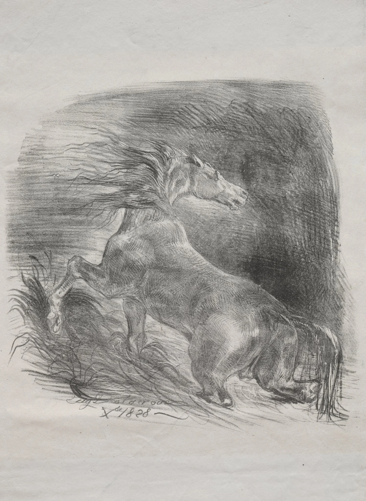 The Wild Horse, or Frightened Horse Leaving the Water, by Eugène Delacroix, 1828