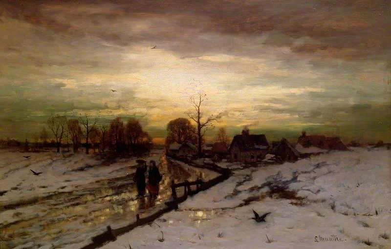 Winter Scene, Sunset, by Ludvig Munthe, oil, 1878