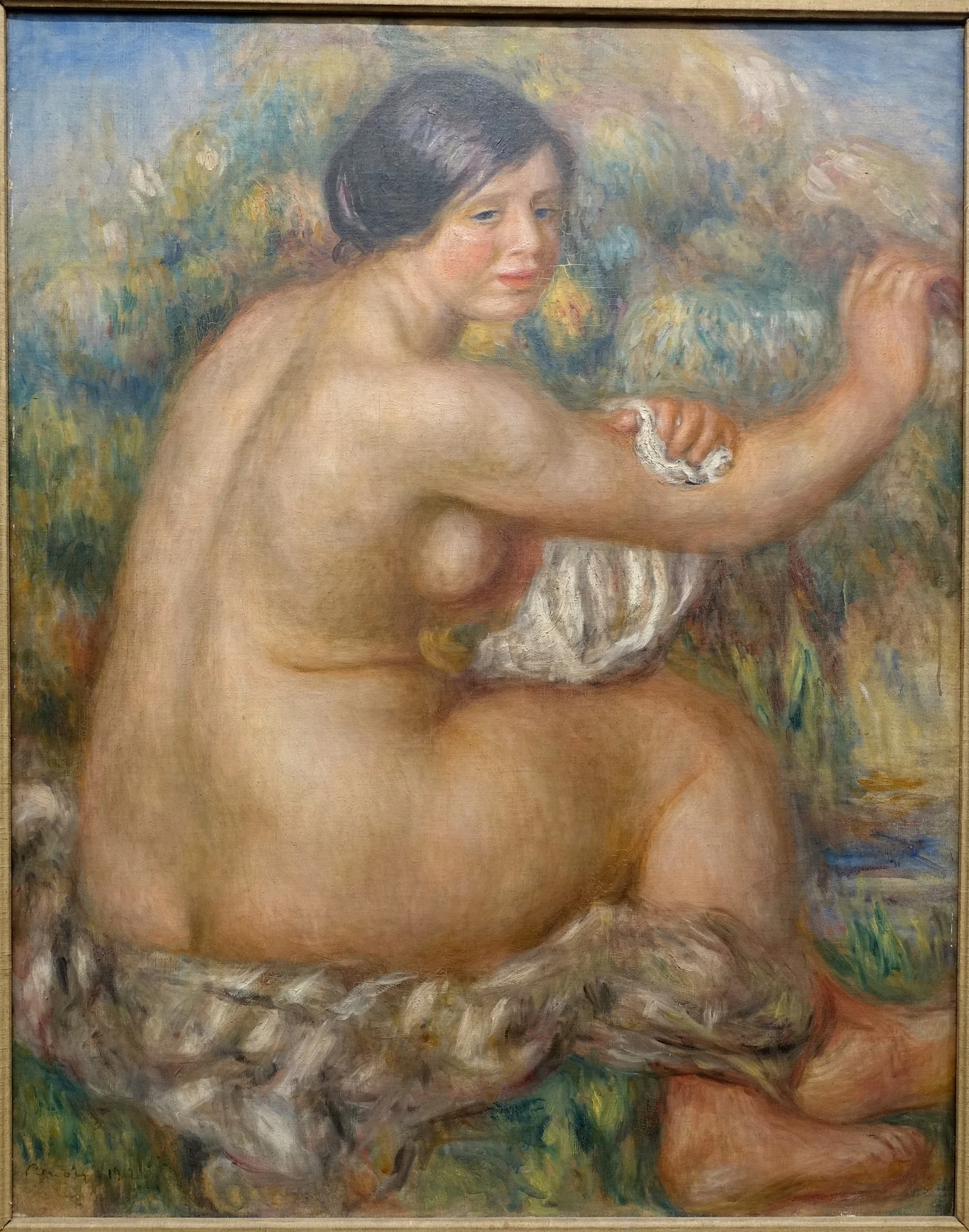 Bather Drying her Right Arm, Large Sitting Nude, by Auguste Renoir, oil, 1912