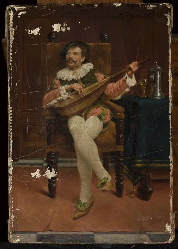 Lutenist, by Wincenty Trojanowski, oil, 1889