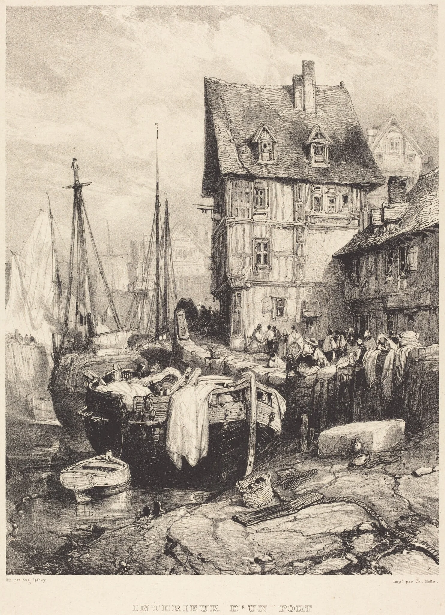 Intérieur d'un port, by Eugène Isabey, ink, 1833