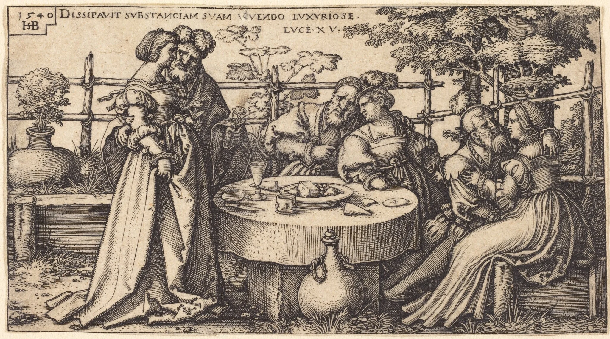 The Prodigal Son Wasting His Fortune, by Sebald Beham, ink, 1540