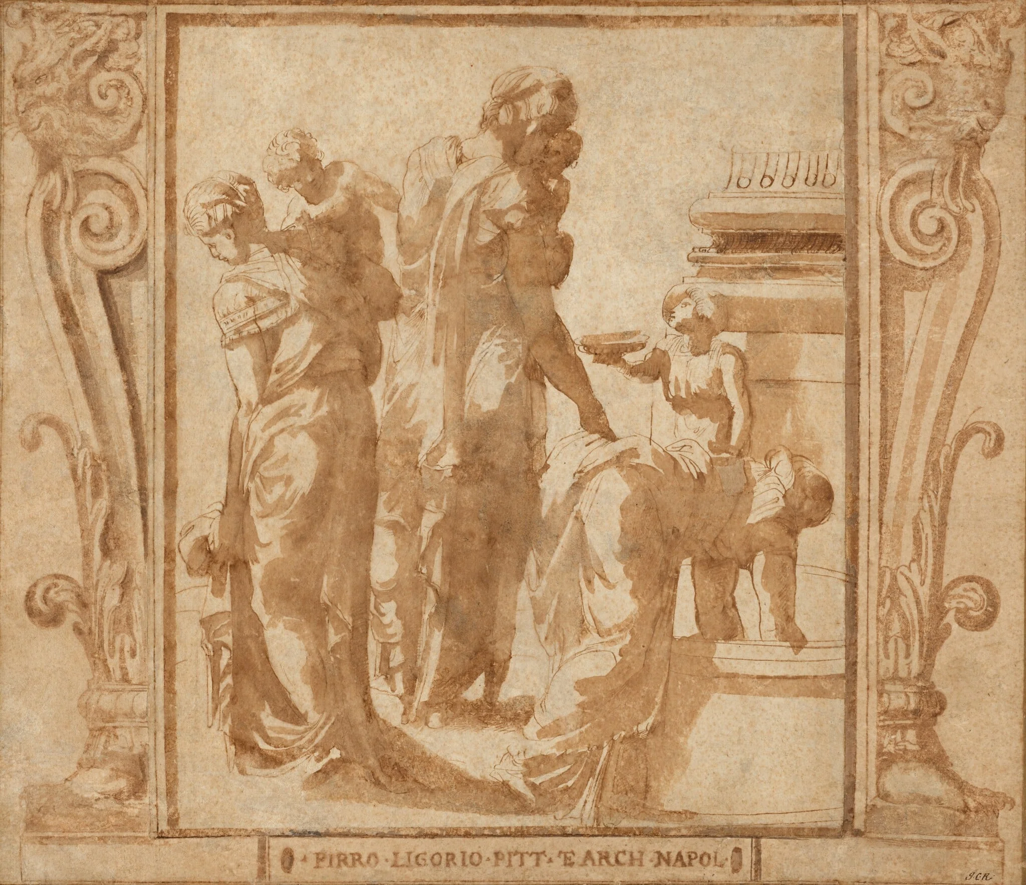 Women and Children at a Fountain, by Pirro Ligorio, ink, 1548