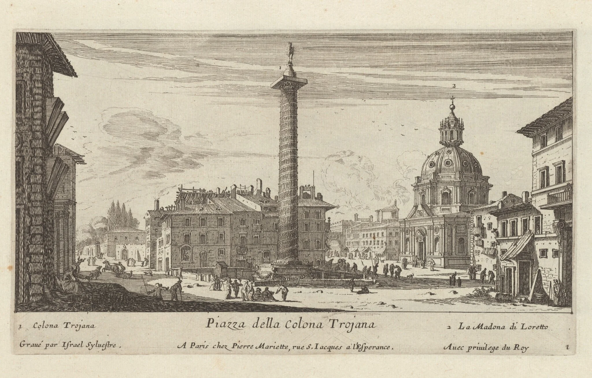 Piazza della Colona Trojana, by Israël Silvestre, ink, 1650