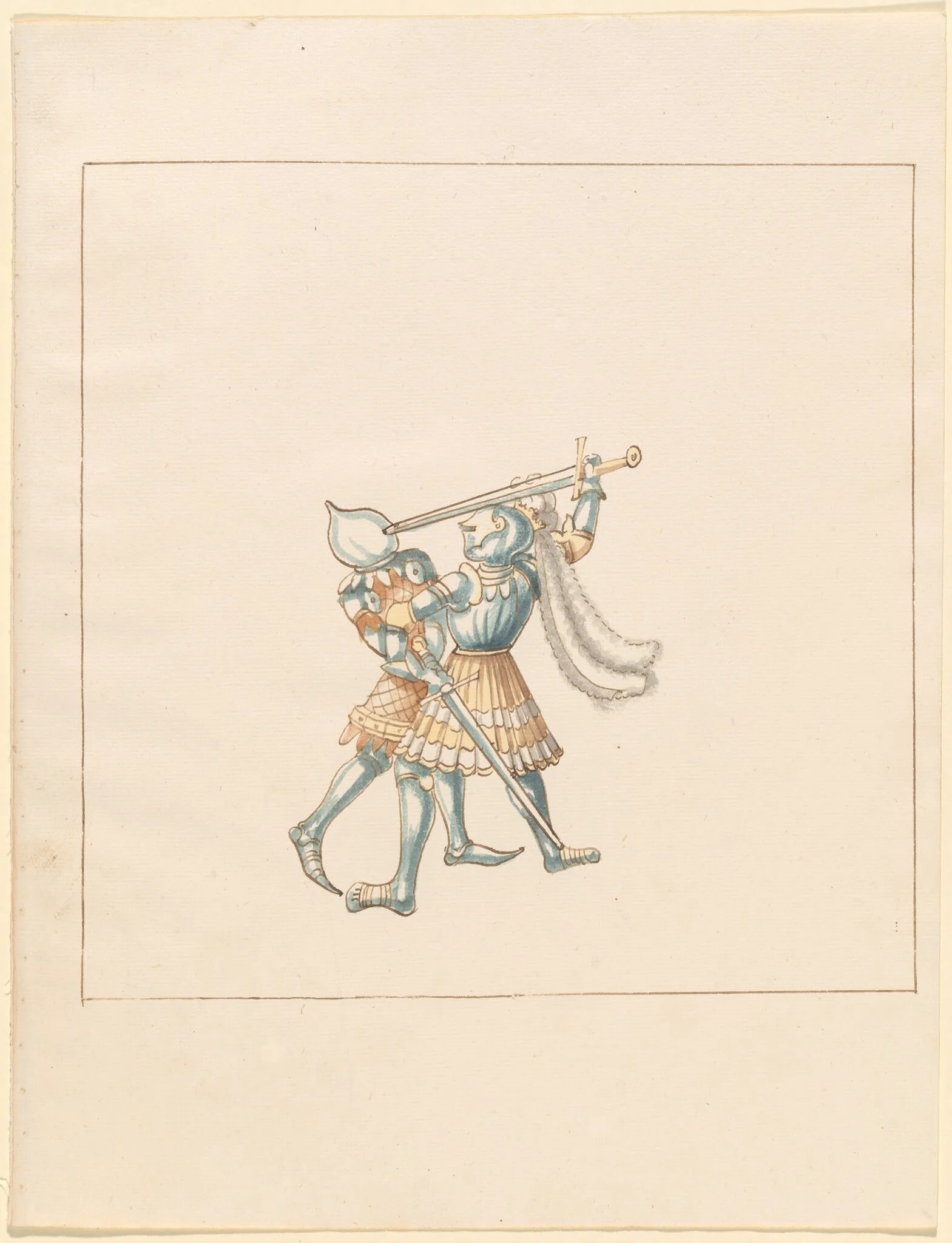 Foot Combat with Longswords, by German 16th Century, ink, 1514
