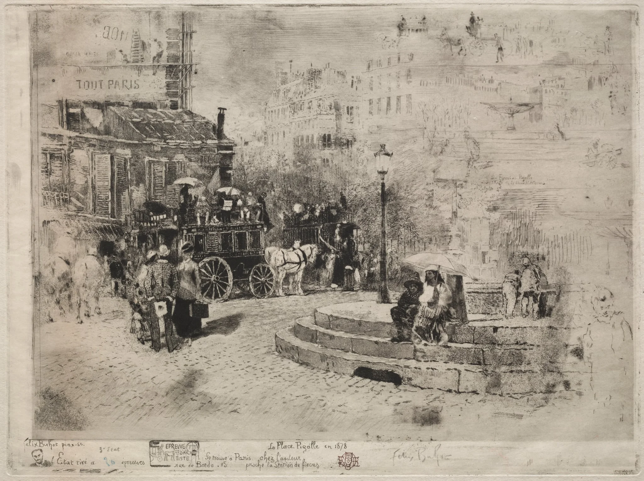 Place Pigalle en 1878, by Félix-Hilaire Buhot, 1878