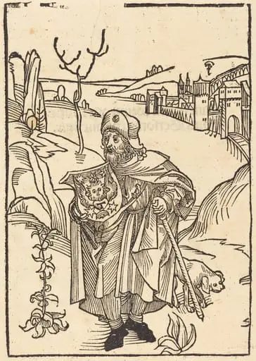 Gerson as Pilgrim with Town in Background