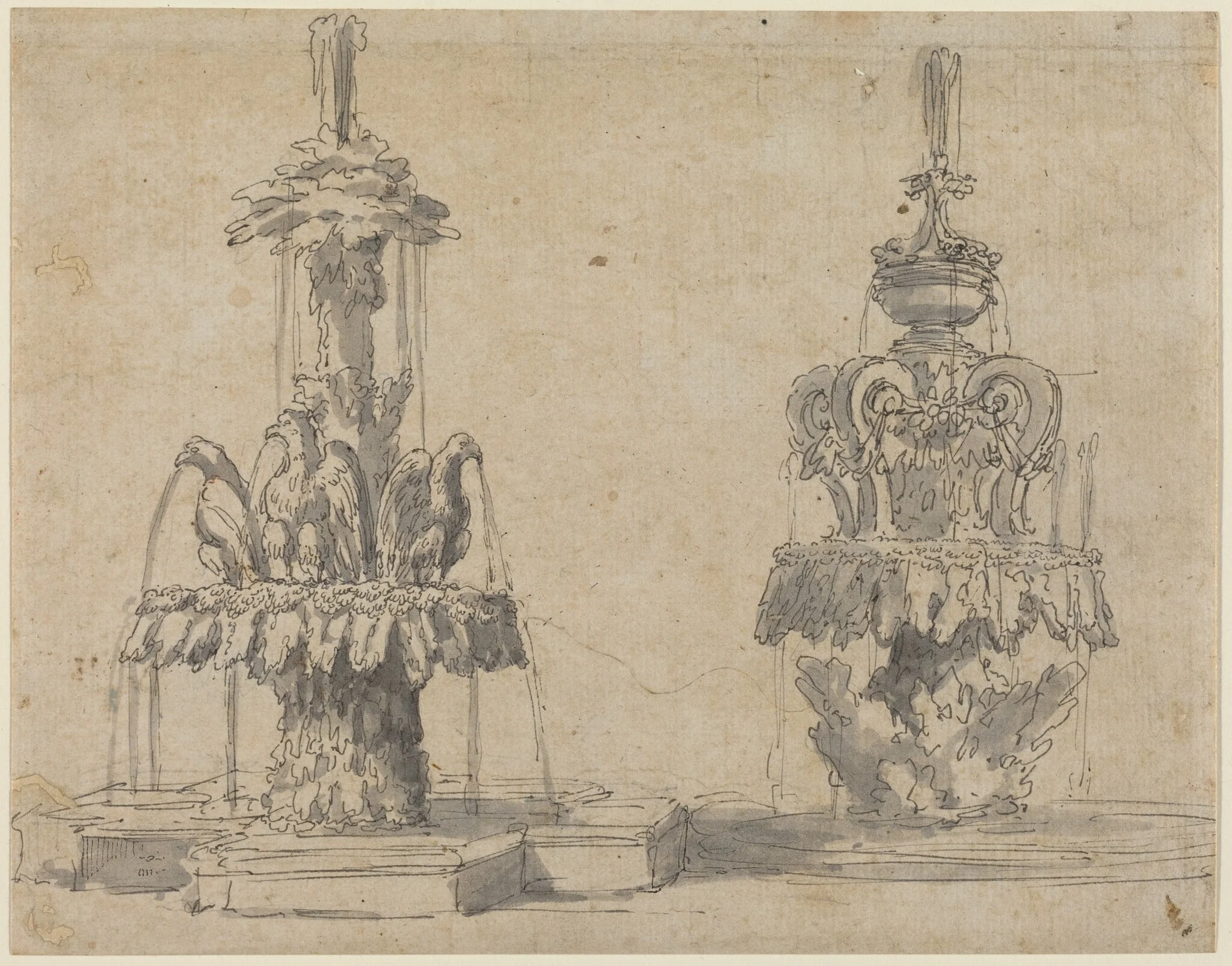 Two Fountains, by Italian 17th Century, ink, 1650