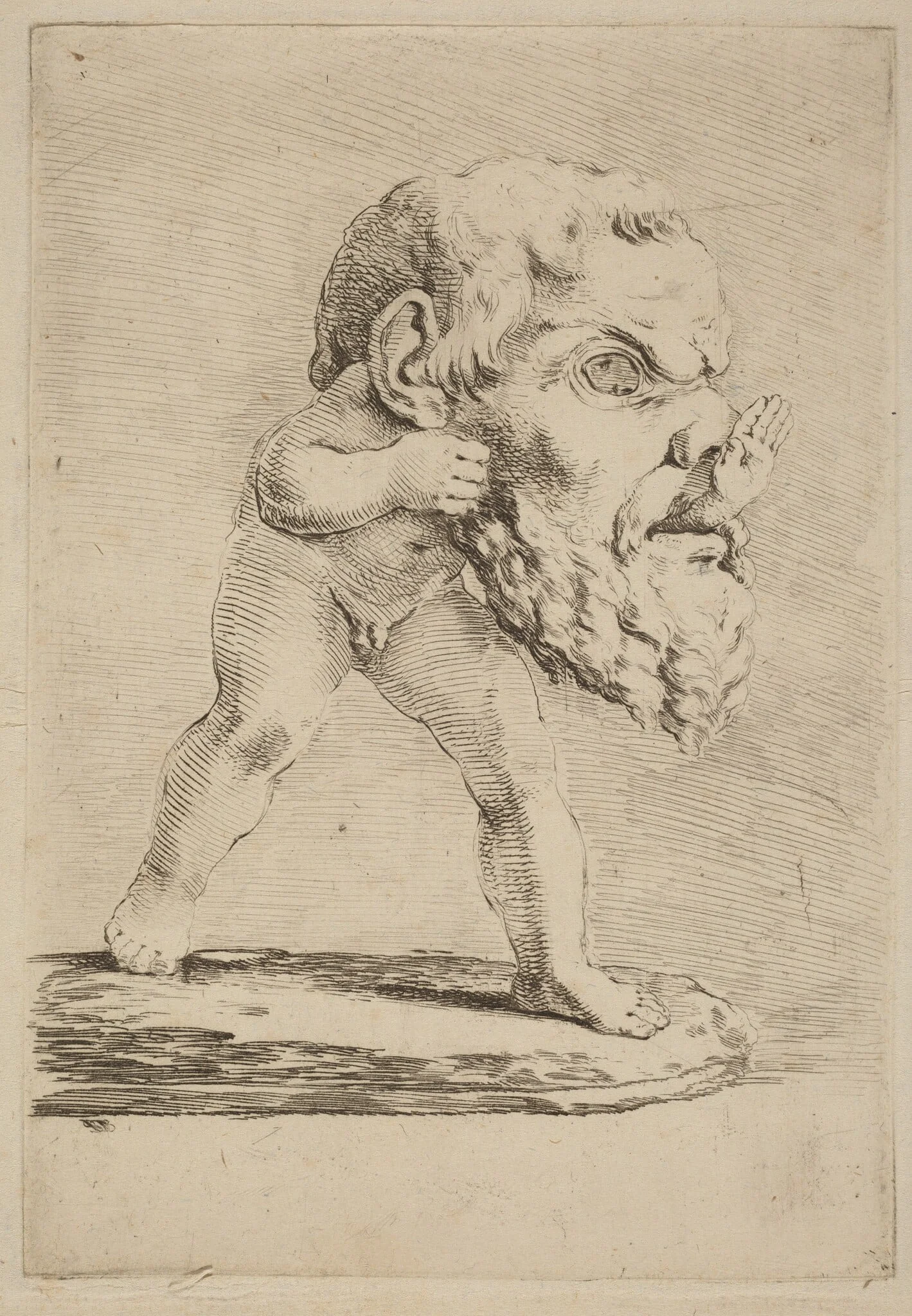 Child Wearing a Mask, by Stefano Della Bella, ink, 1637