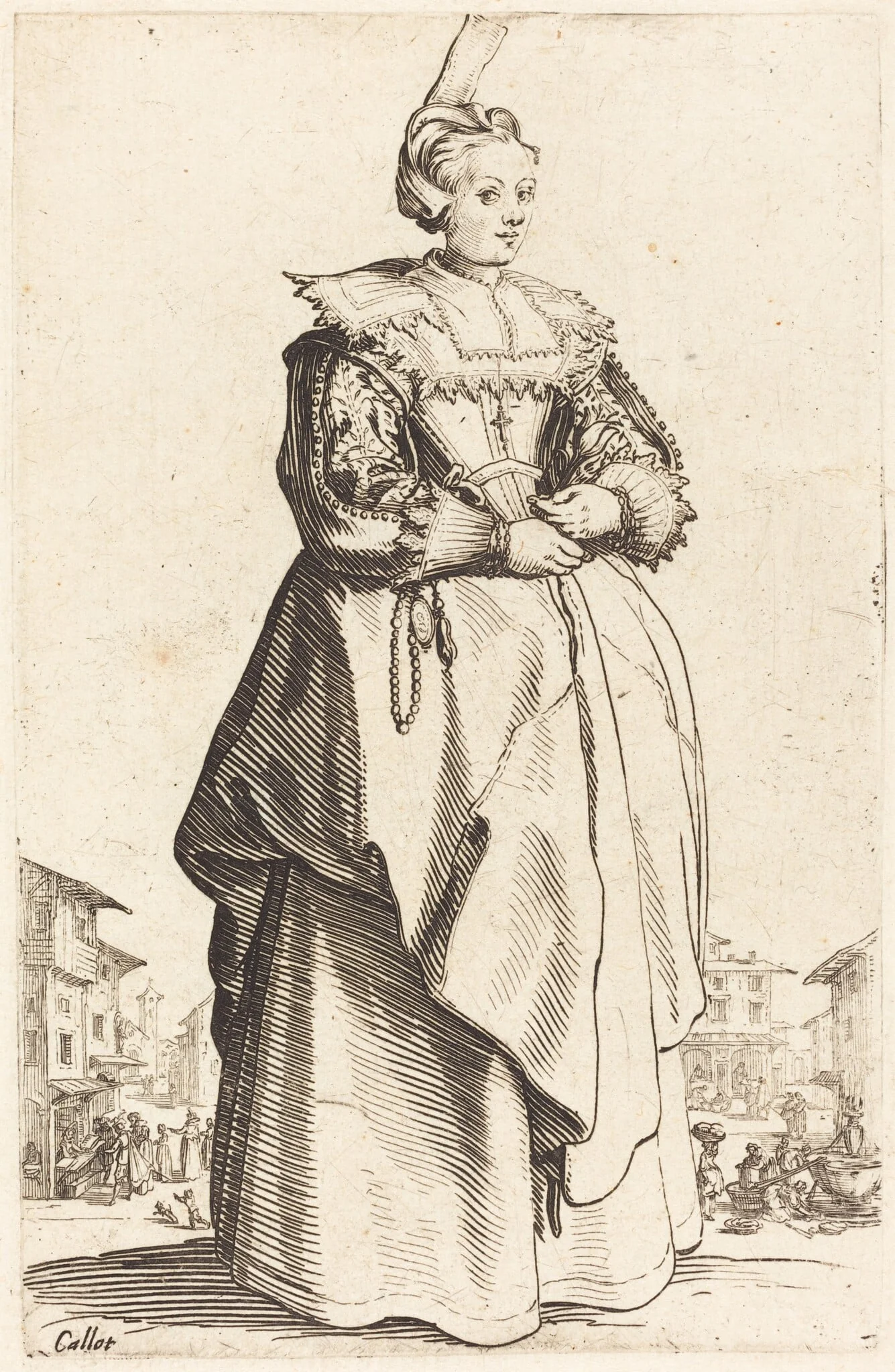 Noble Woman with a Small Hat, by Jacques Callot, ink, 1622