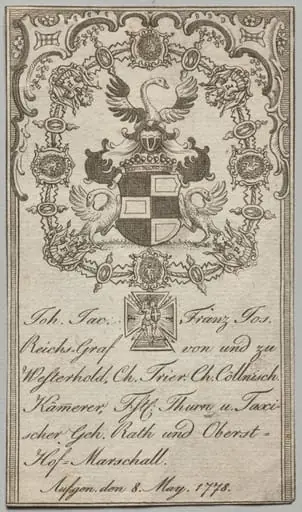 Bookplate: Johan. Jac. Franz-Joseph, Reichs-Graf von Westerhold