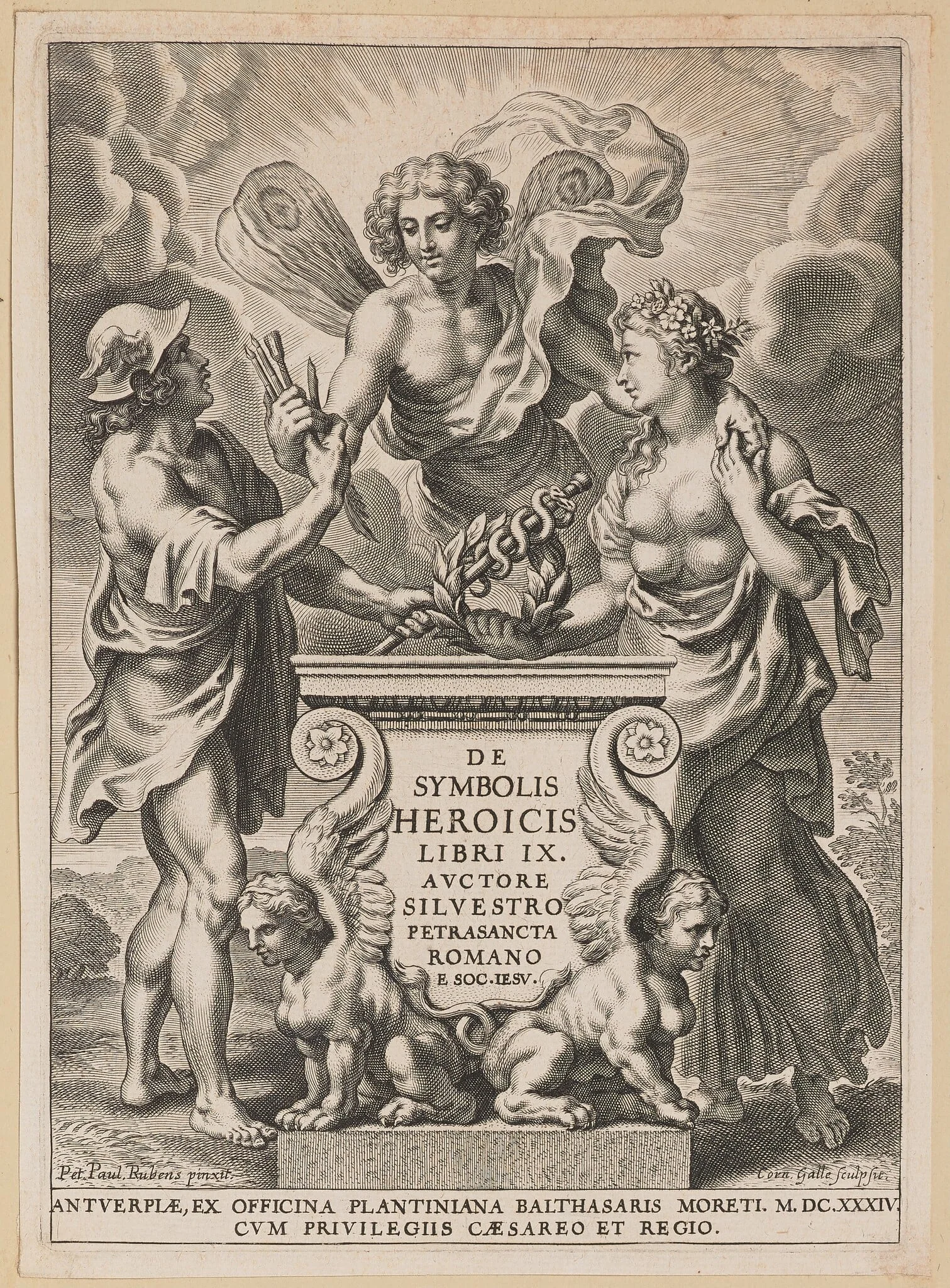 Title Page for Silvester Pietrasanta, De Symbolis Heroicis, by Cornelis Galle I, ink, 1634